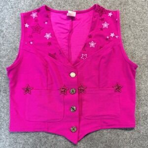 Barbie The Movie Womens Hot‎ Pink Star Western Vest Small Logo Buttons Costume
